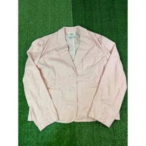 Talbots Petites Pink White Seersucker Striped Blazer Jacket Puff Shoulder Size 6